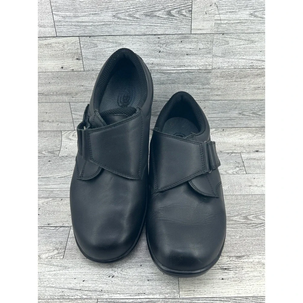 OrthoFeet 810 Womens Black Leather Hook and Loop Comfort Shoes‎ Size 11.5B